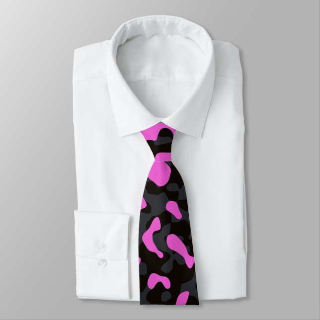 Pink, Black, and Grey Camouflage Camo Pattern  Tie (Tied)