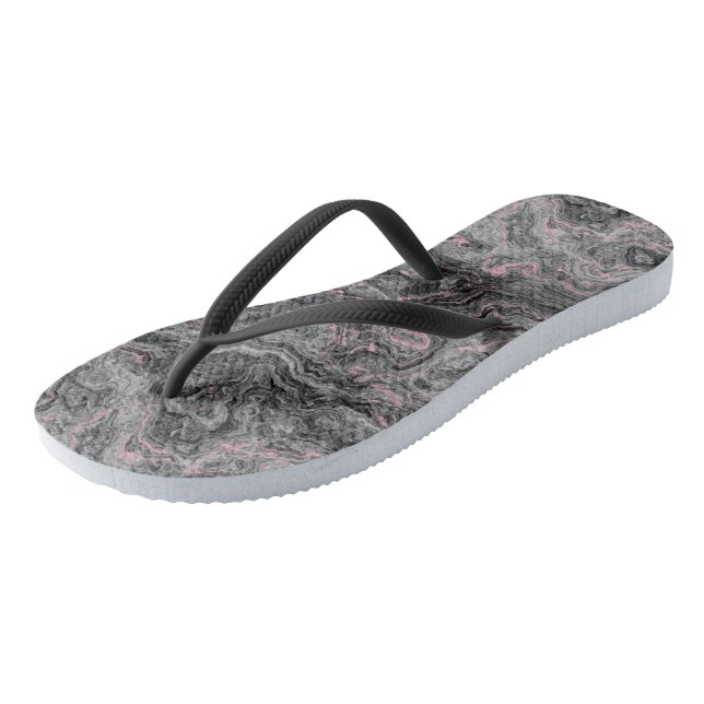 pink, black and grey  Marble Swirl Abstract Flip Flops (Angled)