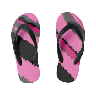 pink black and grey pixel art kid's flip flops