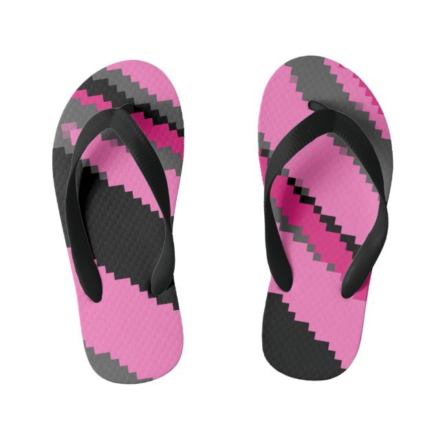 pink black and grey pixel art kid's flip flops (Footbed)