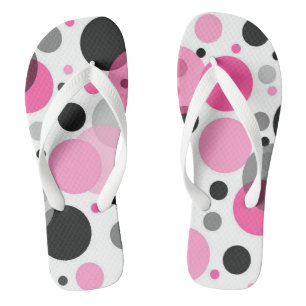 Pink, Black and Grey Polka Dots Flip Flops
