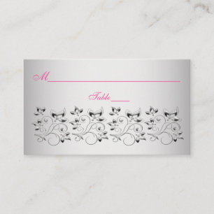 Pink, Black, and Silver Floral Place Cards