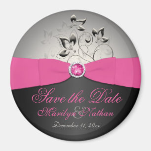 Pink, Black, and Silver Wedding Favour Magnet