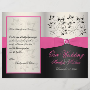 Pink, Black, and Silver Wedding Program
