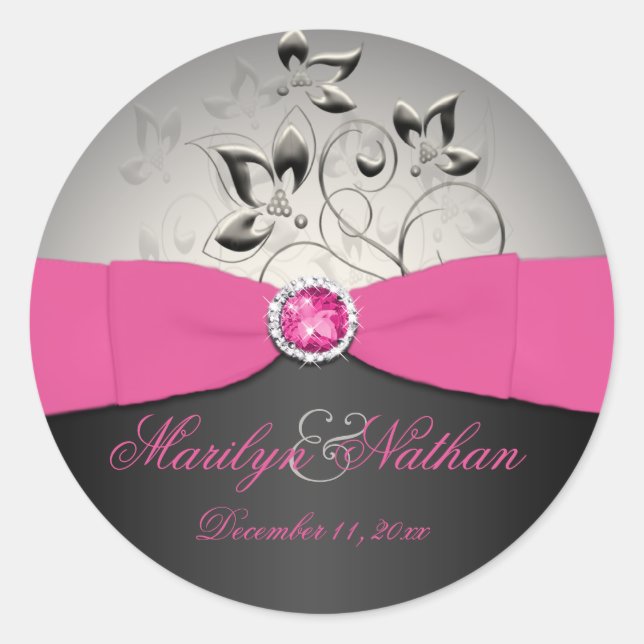 Pink, Black, and Silver Wedding Sticker (Front)
