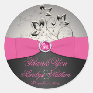 Pink, Black, and Silver Wedding Thank You Sticker
