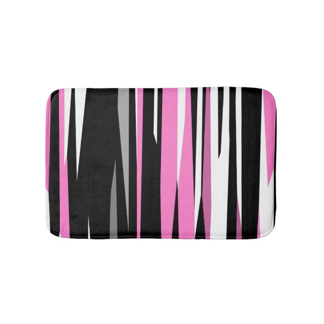 Pink Black and White Abstract Bath Mat (Front)