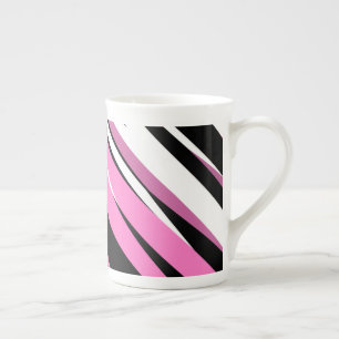 Pink Black and White Abstract     Bone China Mug
