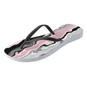 pink black and white abstract flip flops