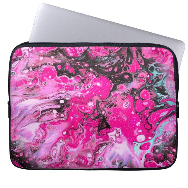 Pink, Black, and White Abstract Laptop Case (Front)