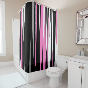 Pink Black and White Abstract Shower Curtain