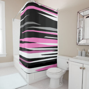 Pink Black and White Abstract Shower Curtain