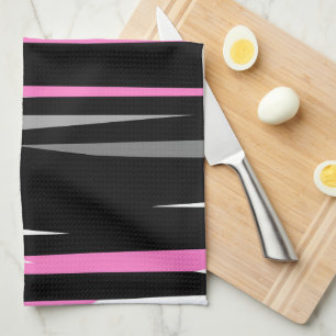 Pink Black and White Abstract  Tea Towel