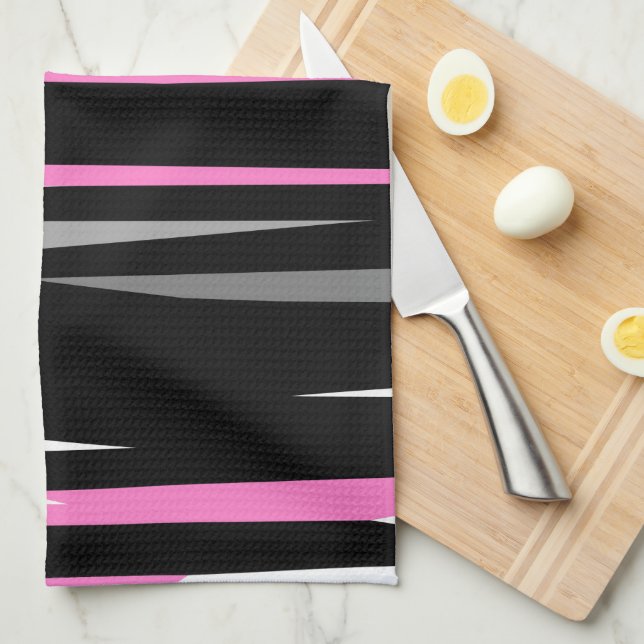 Pink Black and White Abstract  Tea Towel (Quarter Fold)