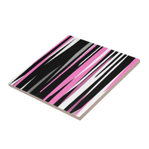 Pink Black and White Abstract   Tile