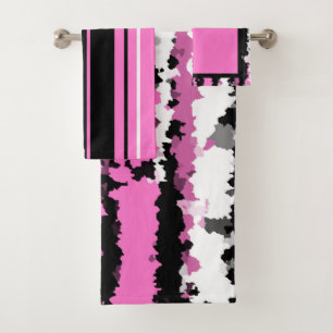 pink black and white bath towel set