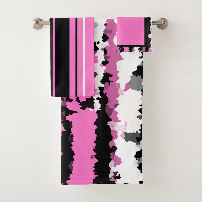 pink black and white bath towel set (Insitu)
