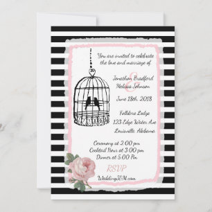 Pink Black and White Birdcage Wedding Invitations