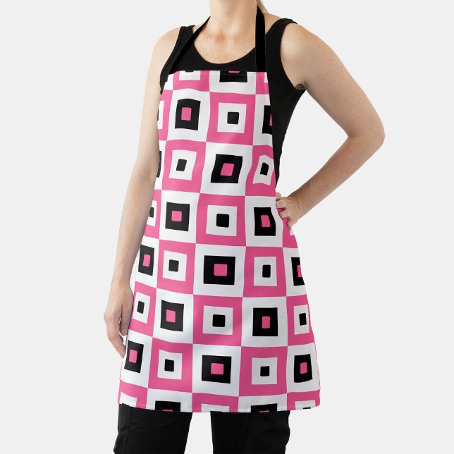Pink Black and White Checkered Squares Pattern Apron (Creator Uploaded)