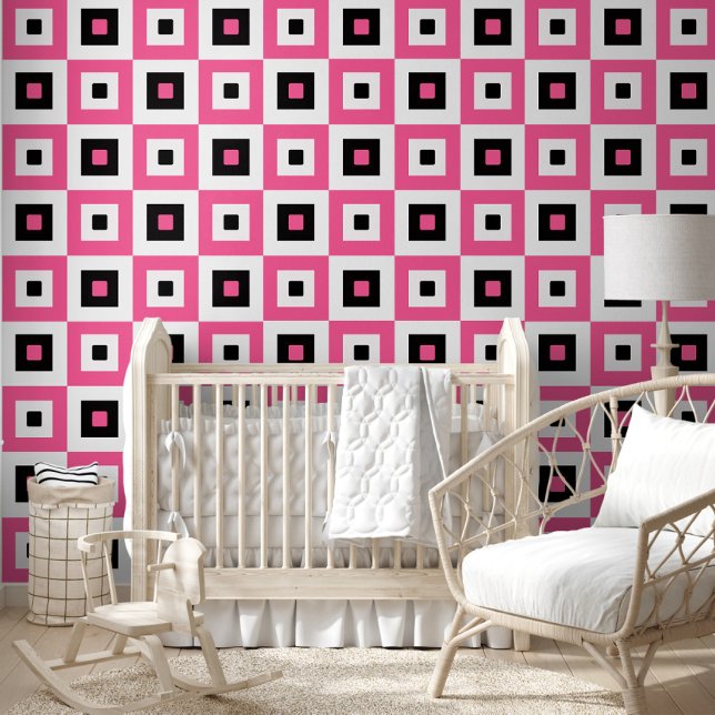 Pink Black and White Checkered Squares Pattern Wallpaper (Creator Uploaded)