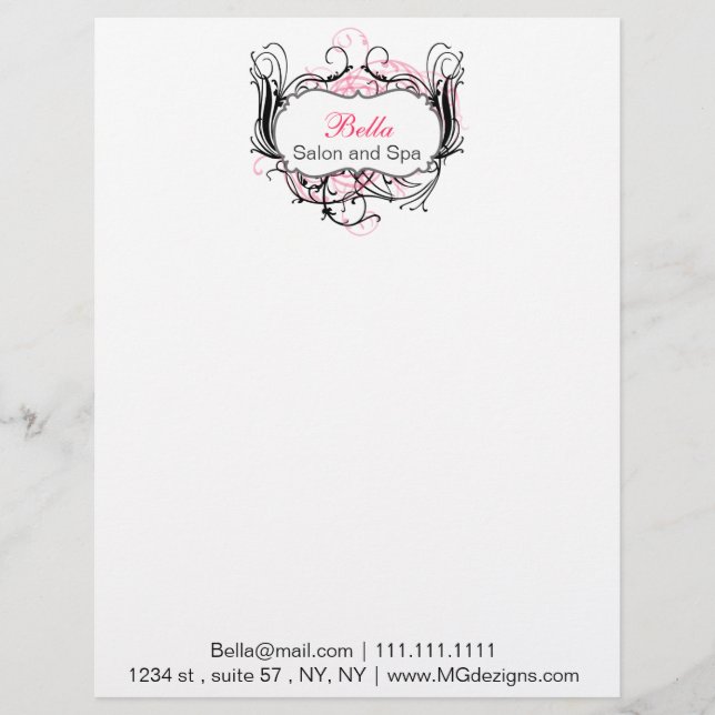 pink, black and white Chic Business letterheads Letterhead Template (Front)