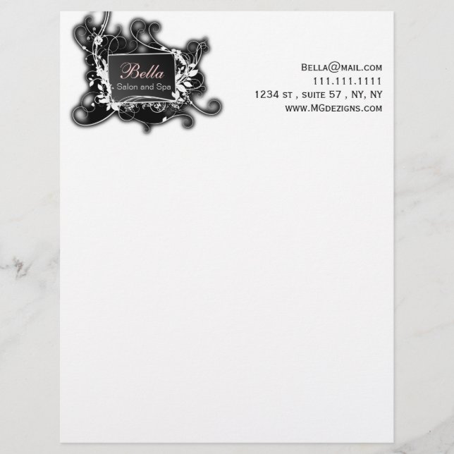 pink, black and white Chic Business letterheads Personalized Letterhead (Front)