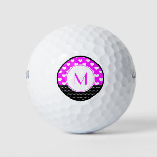Pink, Black And White Custom Monogram Golf Balls