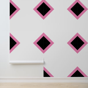 Pink Black and White Diamond Chequerboard Dramatic Wallpaper