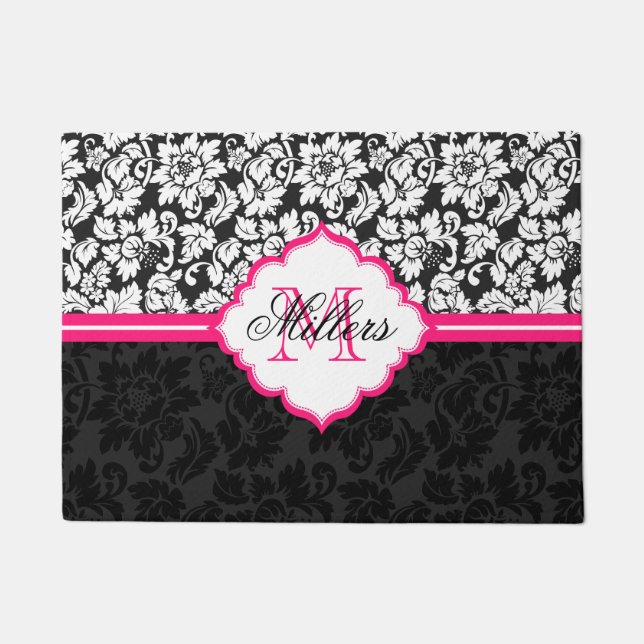 Pink Black And White Floral Damasks Doormat (Front)