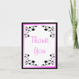Pink, Black, and White Floral Thank You Card