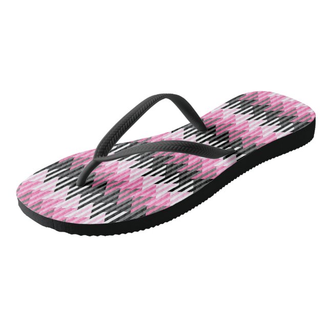 Pink Black and White Geometric  Flip Flops (Angled)