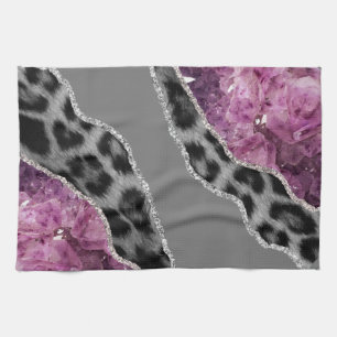 Pink Black and White Leopard Marble Tea Towel