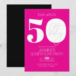 Pink Black And White Modern Elegant 50 Birthday Invitation
