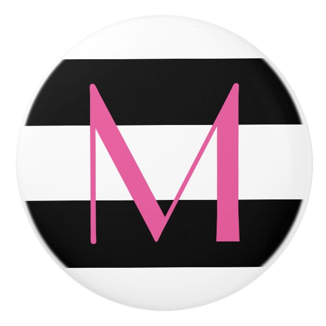 Pink, Black and White Monogrammed Ceramic Knob (Front)