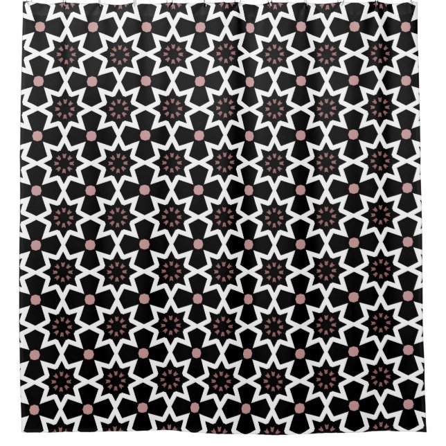 Pink black and white pattern shower curtain (Front)