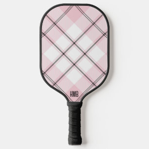 Pink Black and White Plaid Personalised Pickleball Paddle