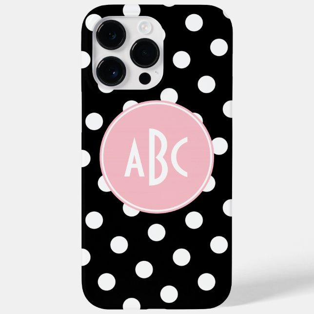 Pink Black and White Polka Dot Monogram Case-Mate iPhone Case (Back)