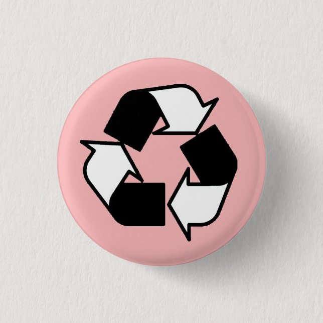 Pink Black and White recycle logo button (Front)