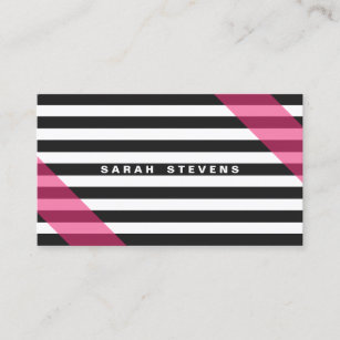 Pink Black and White Striped Modern Salon & Spa Business Card