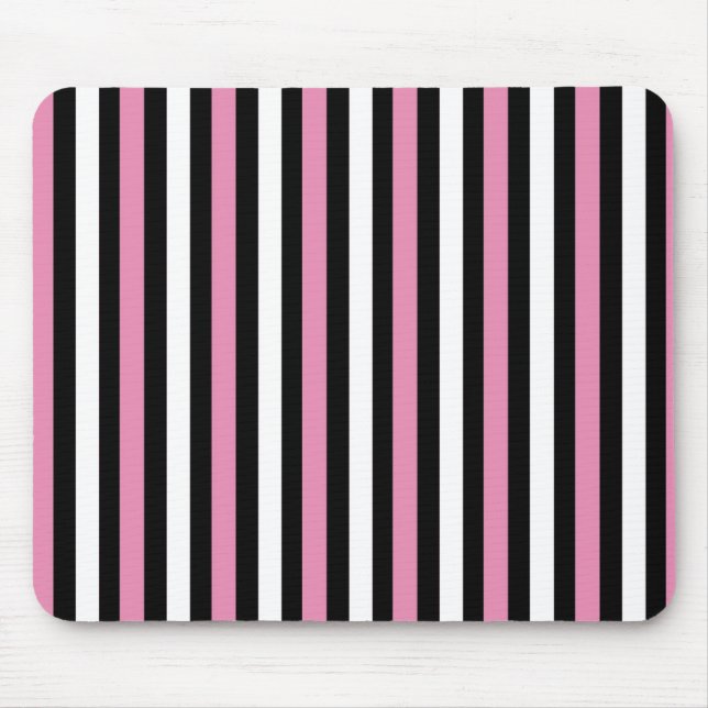 Pink, Black and White Stripes Mouse Mat (Front)