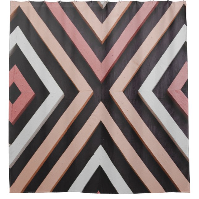 Pink, black, and white wall shower curtain (Front)