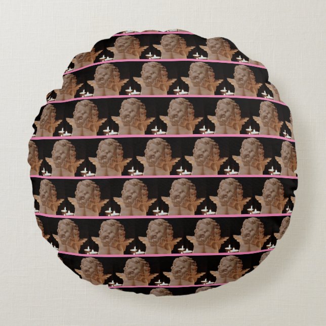 Pink Black 'Angel in Candlelight' Back & Front Round Cushion (Front)