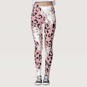 Pink & Black Animal Print on White Leggings