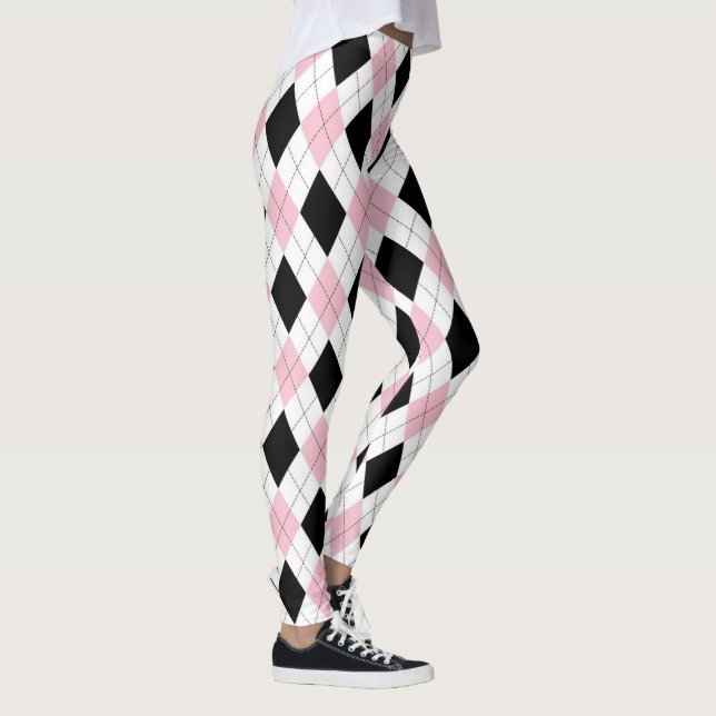 Pink Black Argyle Girl Pattern Trendy Fashionable Leggings (Right)