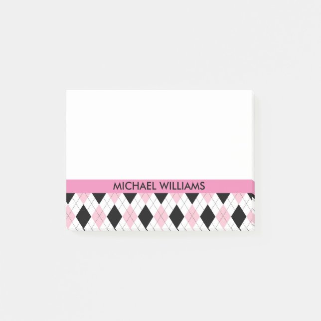 Pink & Black Argyle Pattern with Pink Stripes Post-it Notes (Front)