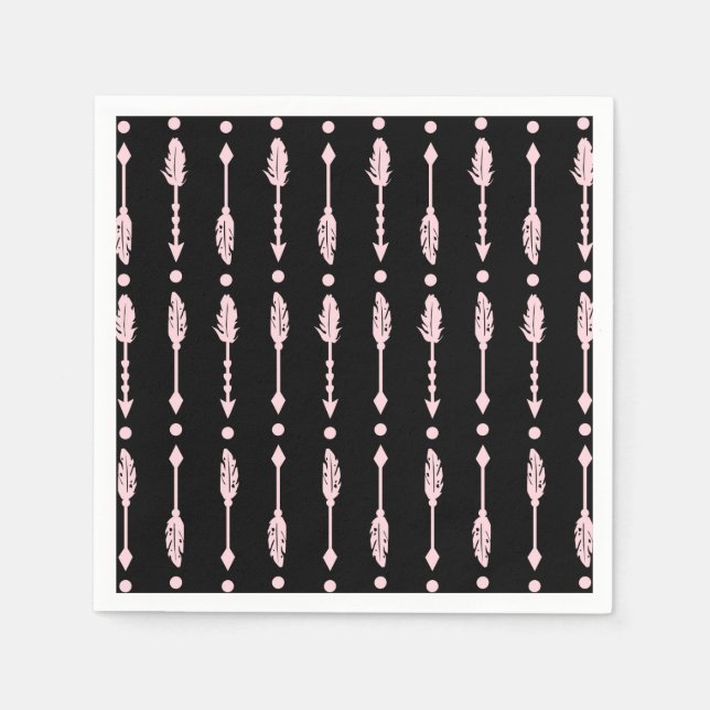 Pink & Black Arrows Wild ONE Girls Birthday Party Napkin (Front)