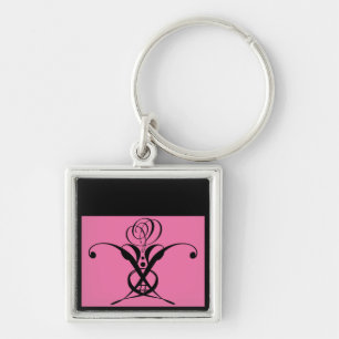 Pink Black Art Deco Rose Key Ring