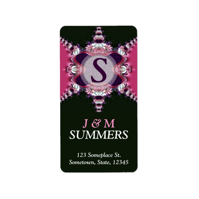 Pink+Black Art Lace Monogram Address Label (Front)