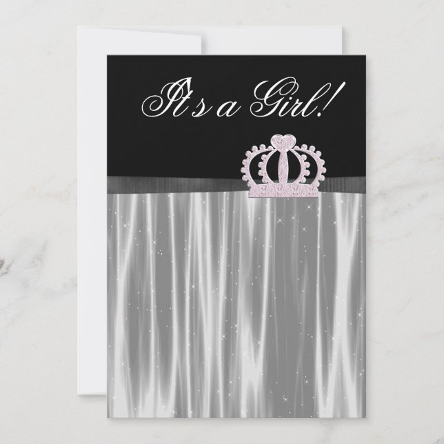 Pink Black Baby Girl Princess Shower Invitation (Front)