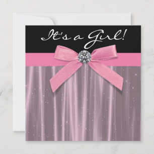 Pink Black Baby Girl Shower Invitation